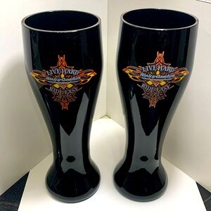2 Rare Black set 11.5” huge Harley Davidson cafe Live hard Ride easy/ Stein Vase